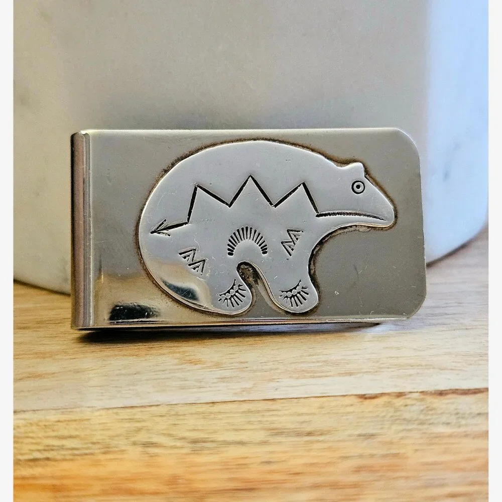 Vintage Native American Roger Skeet Sterling Silver Medicine Bear Money Clip